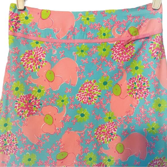 Lilly Pulitzer Skirt Size 10 Estimated Blue Pink Elephant Pattern Ribbon Detail - Picture 3 of 7